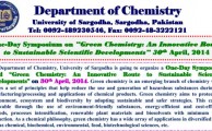 Symposium on Green Chemistry An Innovative Route to Sustainable Scientific Developments