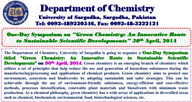Symposium on Green Chemistry An Innovative Route to Sustainable Scientific Developments